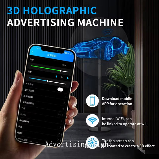 3D Hologram Fan WiFi 3D Holographic Projector Advertising Display HD Light Holographic Projector for Stores Bars Party Xmas