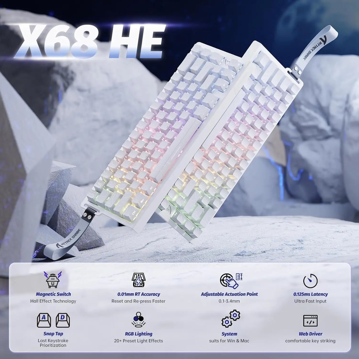 ATTACK SHARK X68 HE Rapid Trigger Mechanical Gaming Keyboard 60% Wired with Adjustable Actuation,Hall Effect Magnetic Switch,8KH