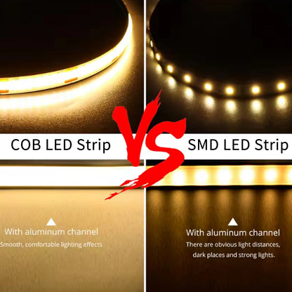 8mm PCB COB LED Strip Light With DC Head 12V 320LEDs/m High Brightness Flexible Tape Warm Natural White Red Green Blue 0.5m 5m