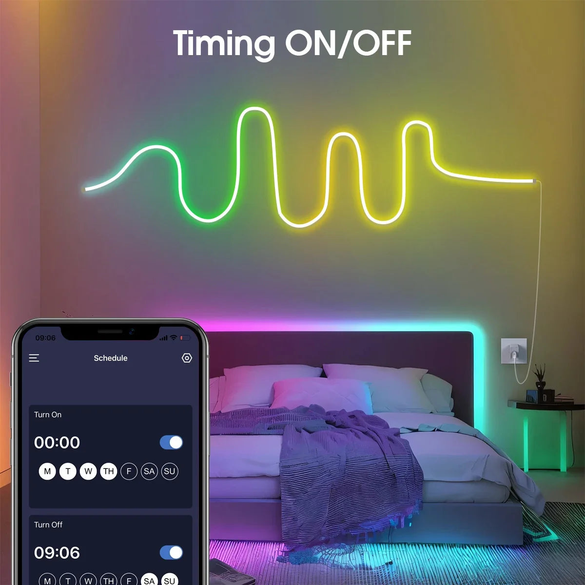 Smart RGBIC LED Neon Strip With Bluetooth App & Remote Control, 5V USB, IP67 Waterproof, Music Sync, Time Setting For Home Decor