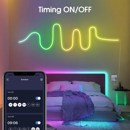 Smart RGBIC LED Neon Strip With Bluetooth App & Remote Control, 5V USB, IP67 Waterproof, Music Sync, Time Setting For Home Decor