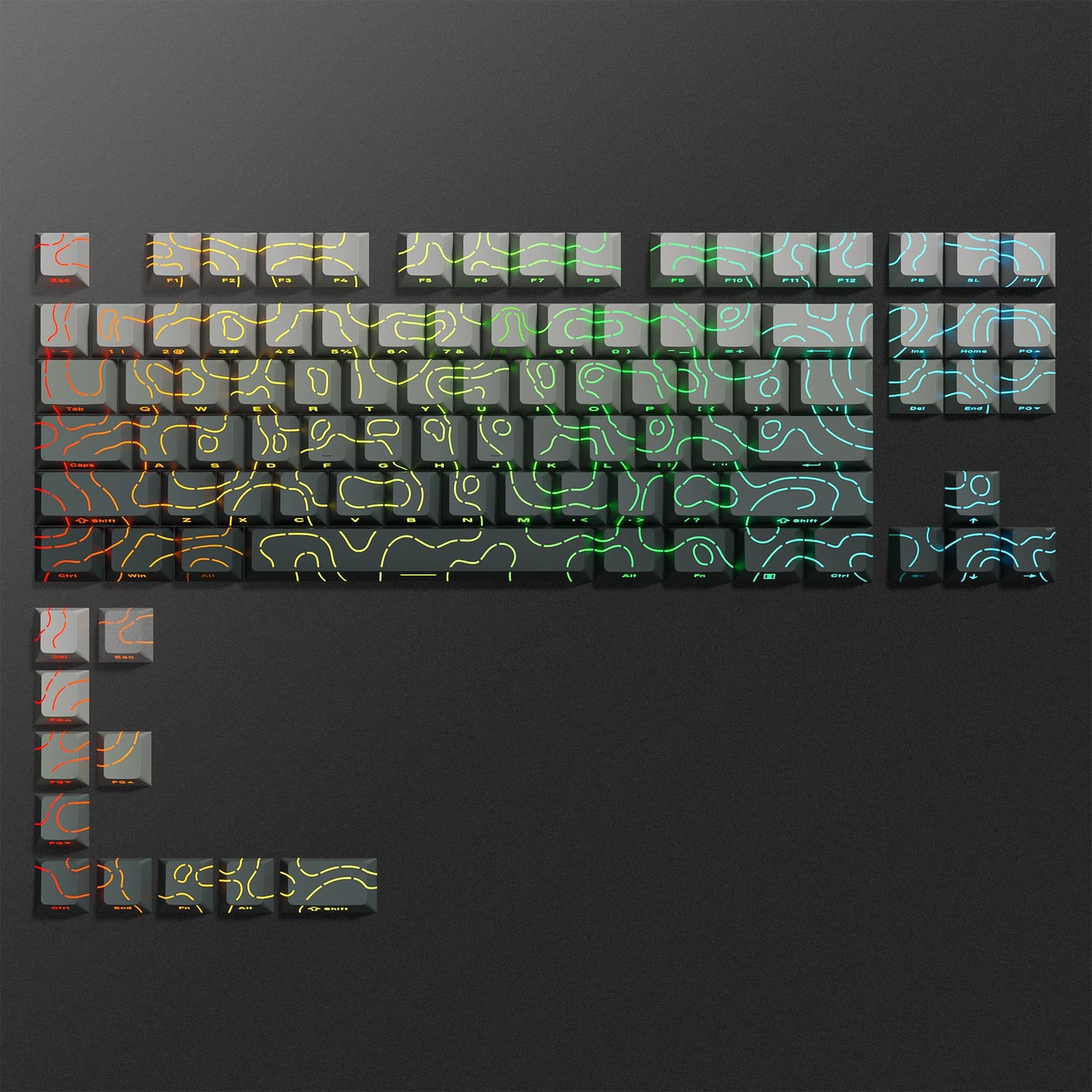 98 Keys Side-lit Shine Through Keycaps Grey Topographic Cherry Profile PBT Double Shot Keycaps for MX Switches Gaming Keyboard