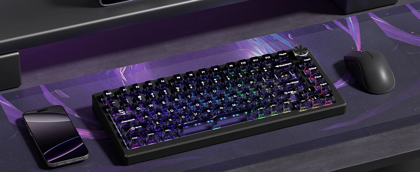 115 Keys Purple Transparent Clear Keycaps Crystal Ceramic PC Keycap RGB Shine Through Key cap MDA Profile for MX Switch Keyboard
