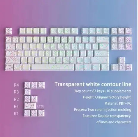 98 Keys Side-lit Shine Through Keycaps Grey Topographic Cherry Profile PBT Double Shot Keycaps for MX Switches Gaming Keyboard