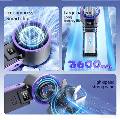 2026 New RGB Light Mini Handheld Fan Hanging Neck Outdoor 180 Degree Folding Desktop Folding High-speed Powerful Portable Fan