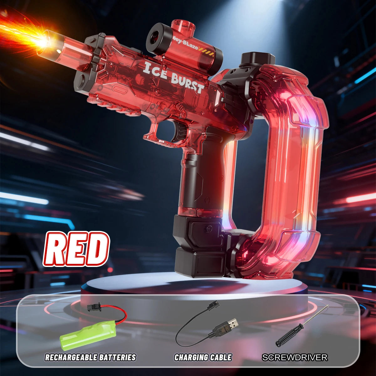 Ring-shaped Electric Water Gun Kids Cool Toy Automatic Water Squirt Gun with Colorful Lights and Sound Summer Outdoor Toy Gift