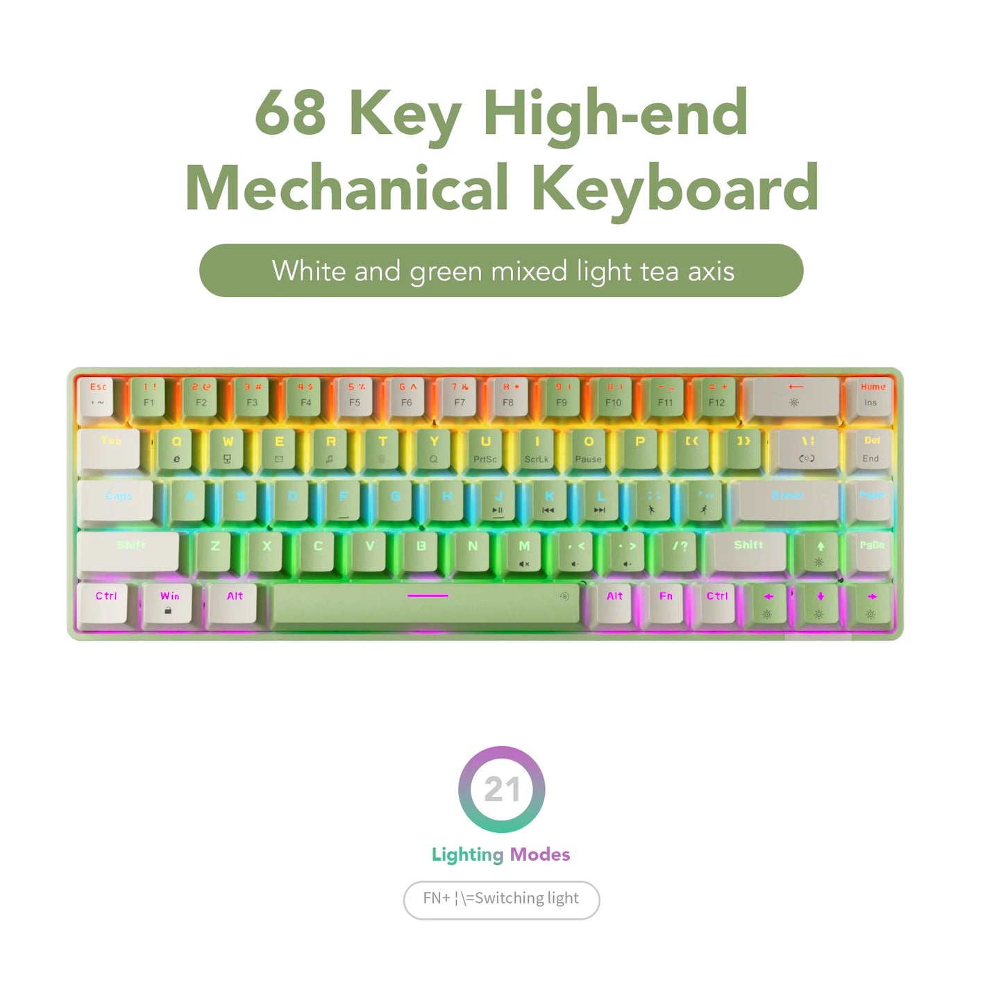 Compact Wired Gaming Mechanical Keyboard 68-Key Hot-Swappable 65% Layout LED Backlight OEM Keycaps  Support for PC