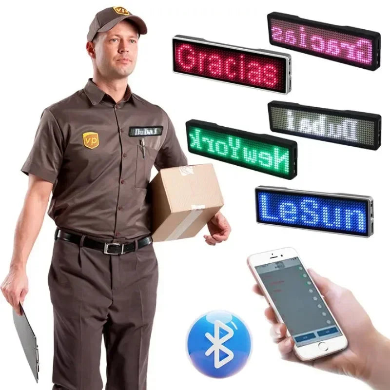 Rechargeable Bluetooth Digital LED Badge Insignia DIY Programmable Scrolling Message Board Mini LED Display LED Name Tag