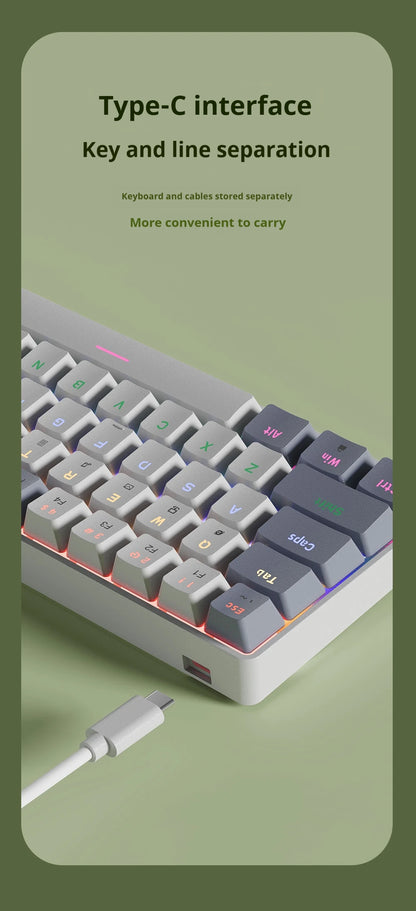 Compact Wired Gaming Mechanical Keyboard 68-Key Hot-Swappable 65% Layout LED Backlight OEM Keycaps  Support for PC