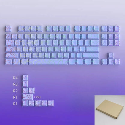 98 Keys Side-lit Shine Through Keycaps Grey Topographic Cherry Profile PBT Double Shot Keycaps for MX Switches Gaming Keyboard