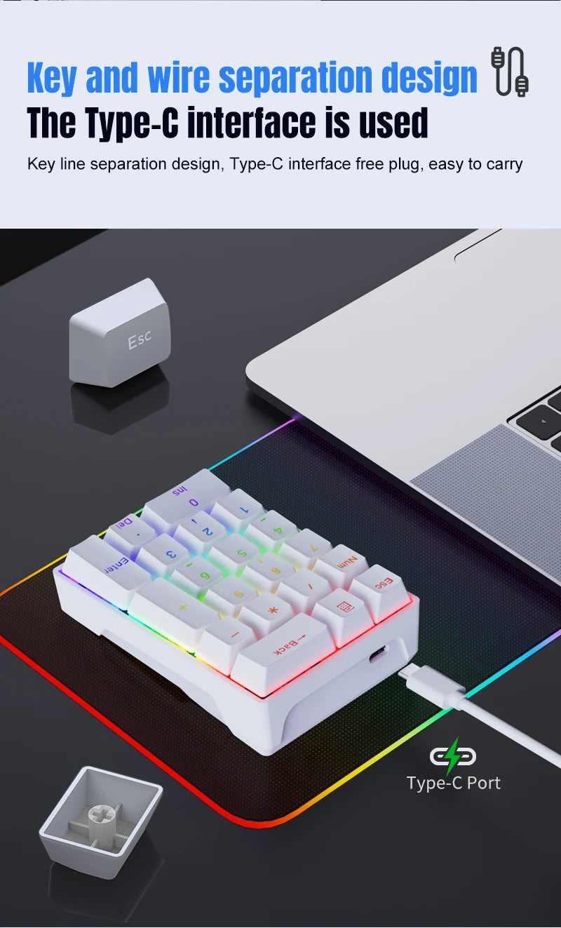 YF20 Mini Keyboard Mechanical Numeric Keyboard Wired Laptop External Keypad Mini Office Portable Keypad Chilrdren Gift Man Gifts