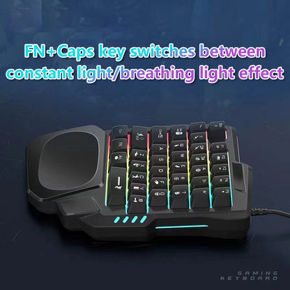 RGB Gaming Keyboard Single Hand Mini USB Ultra-slim Wired 35-Keys OneHandedly Backlight Keyboard For Computer PC Laptop