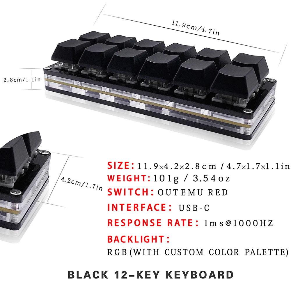 12-Key RGB Mechanical Gaming Keypad, One-Handed, USB-C