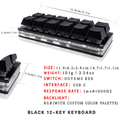 12-Key RGB Mechanical Gaming Keypad, One-Handed, USB-C