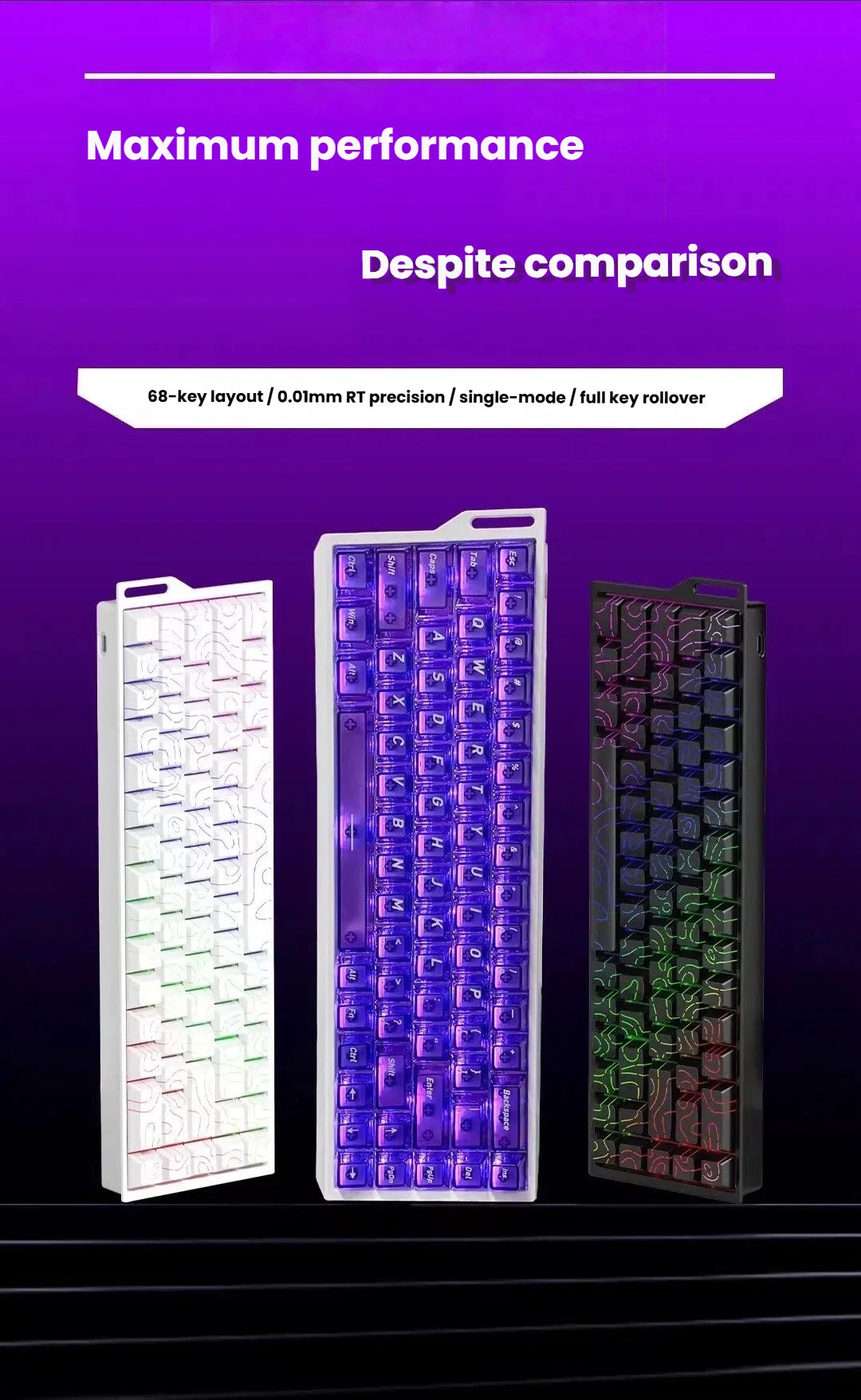 Wired Mechanical Keyboard 68 Keys RGB Backlit Mini Compact Gaming Keyboard Hall Effect Magnetic Switch For Laptop PC FPS