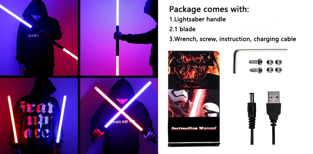 RGB Metal Lightsaber — 14-Color LED Sword with Sound Effects & USB Rechargeable Battery