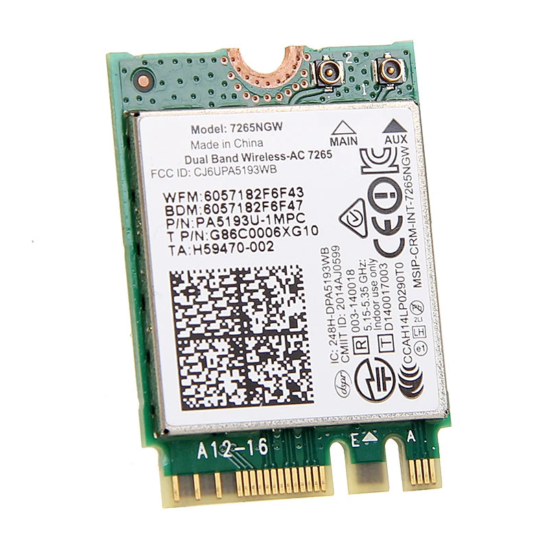 7265AC  7265NGW WiFi Card Dual Band 2.4G/5GHz 300Mbps + 867Mbps NGFF M.2 802.11AC
