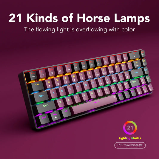 Compact 68-key wired gaming mechanical keyboard with LED backlight and hot-swappable switches
