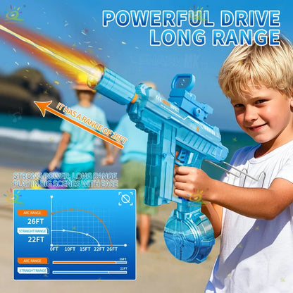 UZI Electric Water Gun with LED Light Recoil Long Range Continuous Shooting Water Blaster Summer Beach Outdoor Toy for Kids