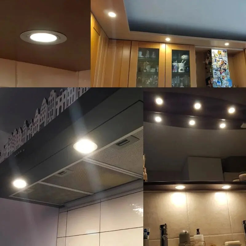4-Piece Ultra Thin 3W LED Downlight Embedded Cabinet Light Bulb 3W 12V DC Silver White Shell 55mm Hole Closet Yacht Light Lamp