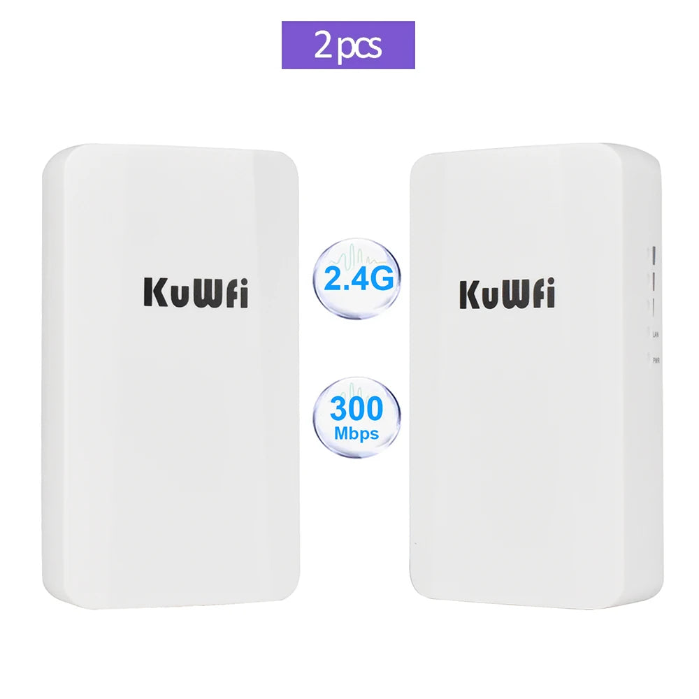 KuWFi 300Mbps 2.4Ghz CPE Bridge Outdoor Wireless WiFi Signal Extender PTP PTMP Up to 1KM 24V POE AP Repeater Mode for IP Camera