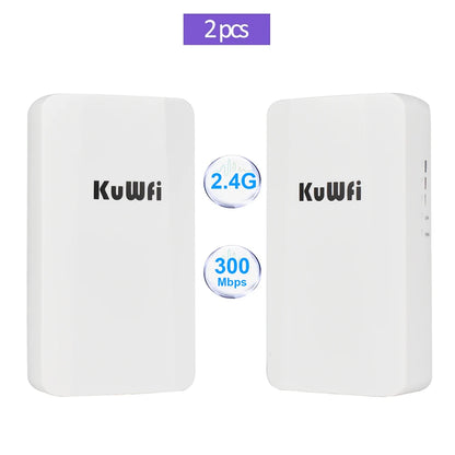 KuWFi 300Mbps 2.4Ghz CPE Bridge Outdoor Wireless WiFi Signal Extender PTP PTMP Up to 1KM 24V POE AP Repeater Mode for IP Camera
