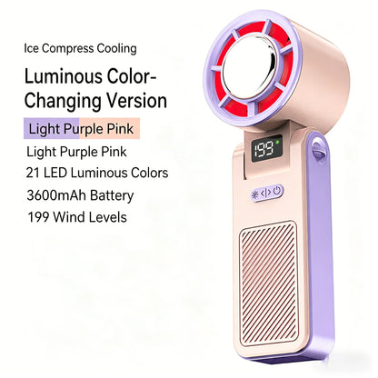 2026 New RGB Light Mini Handheld Fan Hanging Neck Outdoor 180 Degree Folding Desktop Folding High-speed Powerful Portable Fan