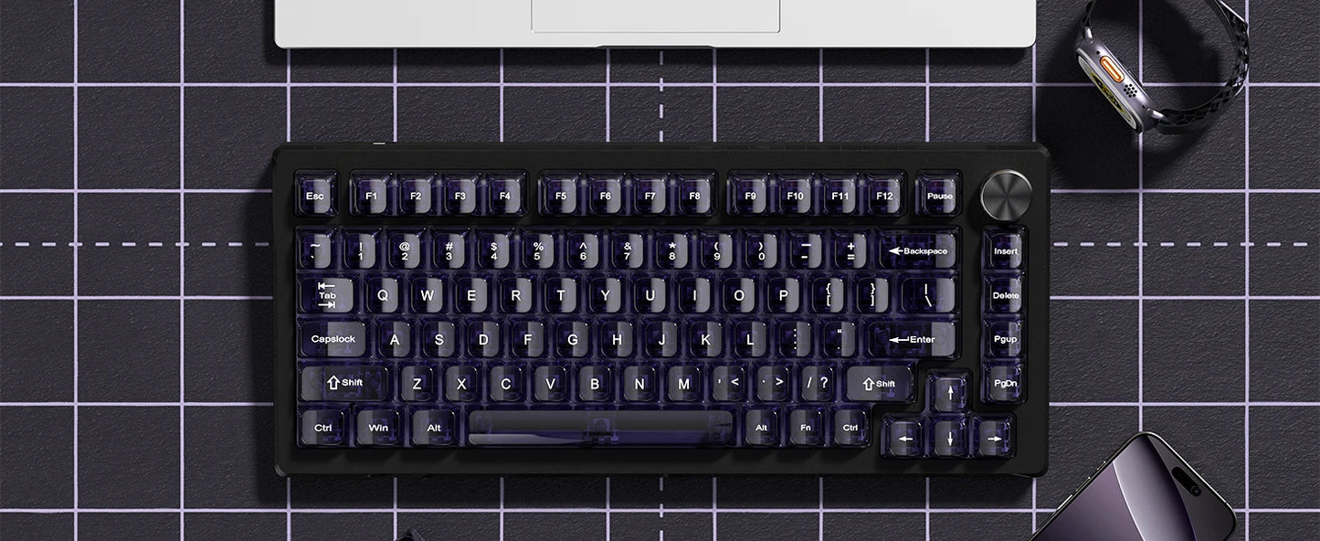 115 Keys Purple Transparent Clear Keycaps Crystal Ceramic PC Keycap RGB Shine Through Key cap MDA Profile for MX Switch Keyboard