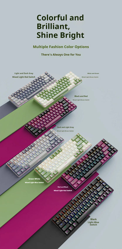 Compact Wired Gaming Mechanical Keyboard 68-Key Hot-Swappable 65% Layout LED Backlight OEM Keycaps  Support for PC