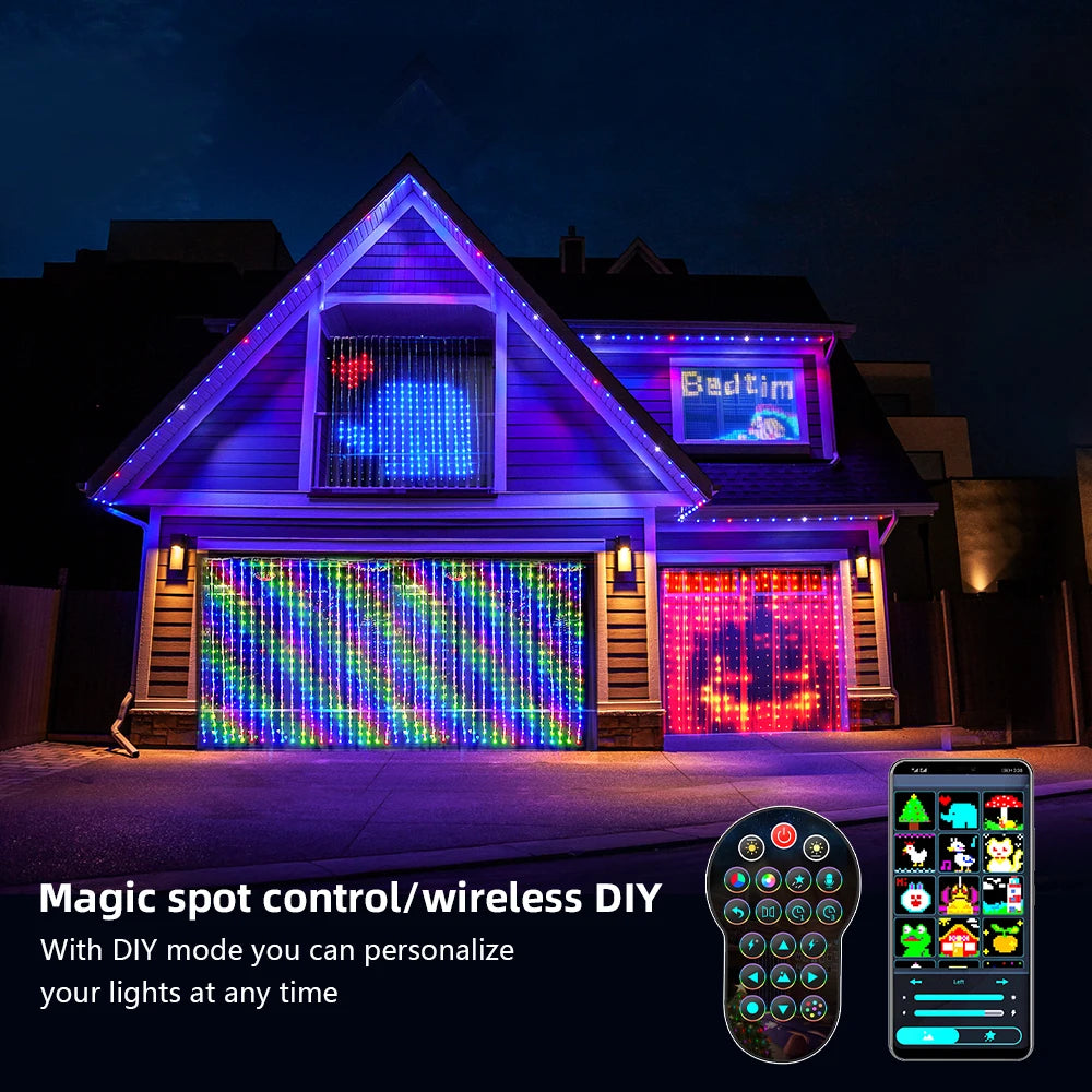 Smart LED RGB ColorRGB, Smart Curtain String Light Bluetooth APP Control Christmas Fairy Light DIY Picture Display Garland Decor