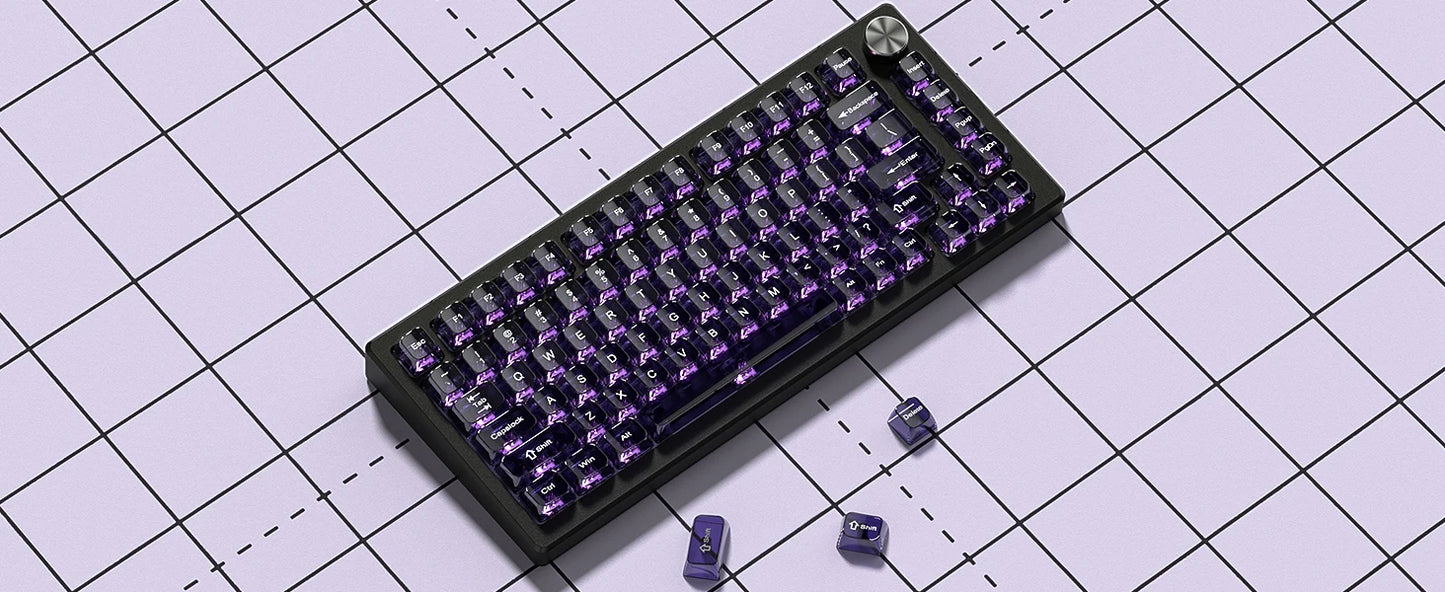 115 Keys Purple Transparent Clear Keycaps Crystal Ceramic PC Keycap RGB Shine Through Key cap MDA Profile for MX Switch Keyboard