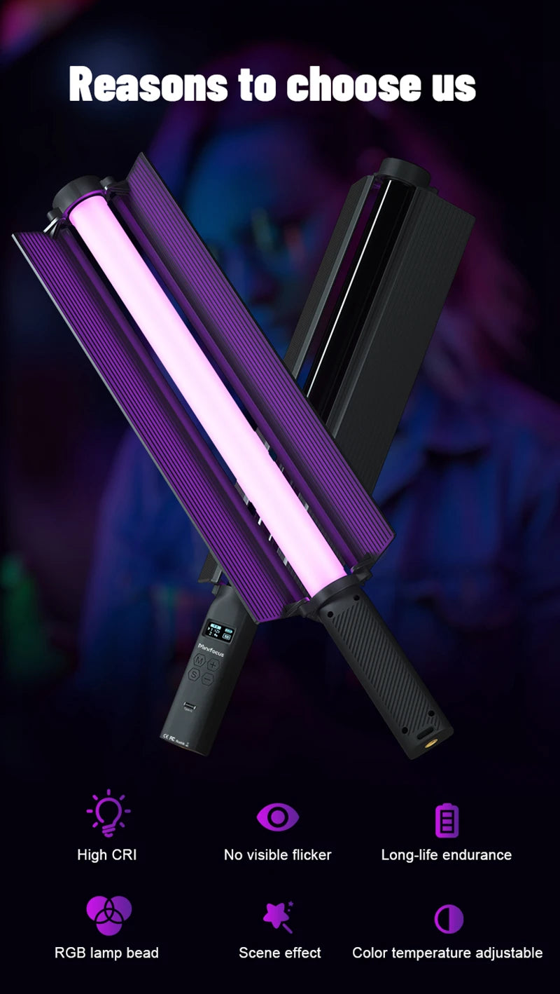 Upgrade RGB Video Light Stick w Barndoor Wand Party Colorful LED Lamp Fill Light Handheld Flash Speedlight Photography Lighting