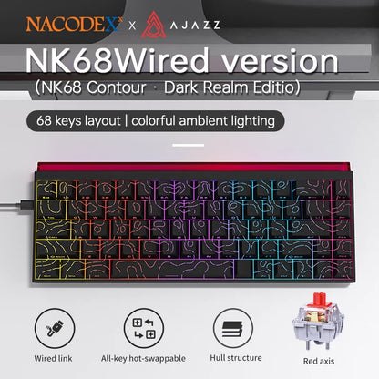 Ajazz NK68 Mechanical Gaming Keyboard full keys Hot-swappable LED strip 68 keycaps wired connection red switches