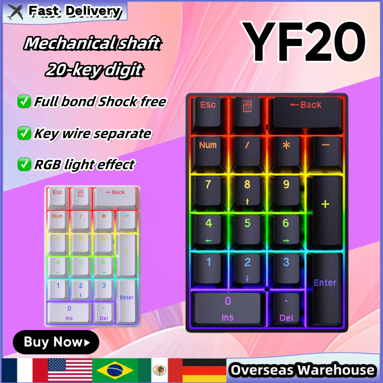 YF20 Mini Keyboard Mechanical Numeric Keyboard Wired Laptop External Keypad Mini Office Portable Keypad Chilrdren Gift Man Gifts