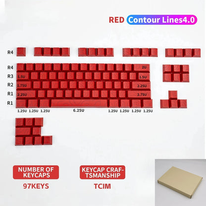 98 Keys Side-lit Shine Through Keycaps Grey Topographic Cherry Profile PBT Double Shot Keycaps for MX Switches Gaming Keyboard