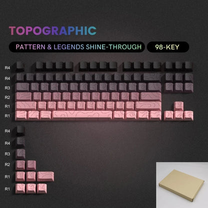 98 Keys Side-lit Shine Through Keycaps Grey Topographic Cherry Profile PBT Double Shot Keycaps for MX Switches Gaming Keyboard