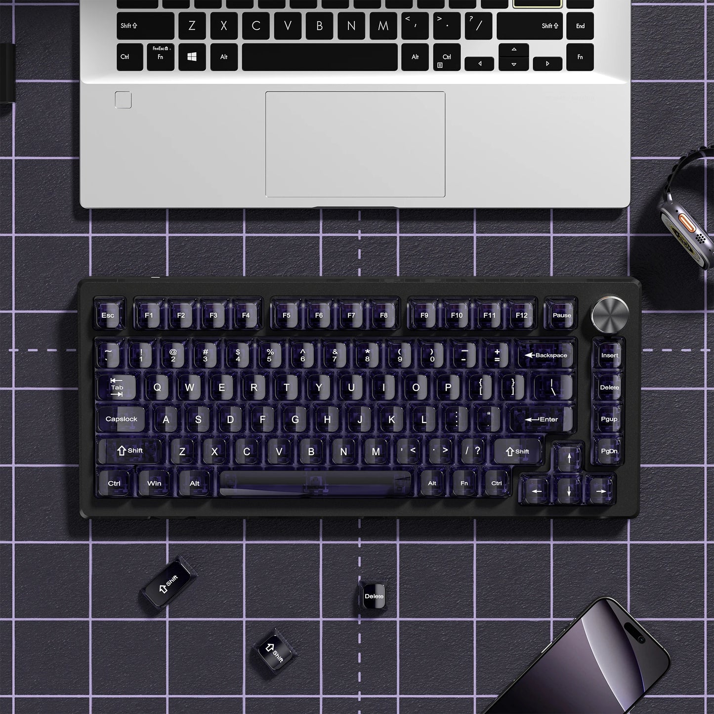 115 Keys Purple Transparent Clear Keycaps Crystal Ceramic PC Keycap RGB Shine Through Key cap MDA Profile for MX Switch Keyboard