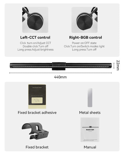 Computer Monitor Light Bar RGB Rhythm Screen Hanging Lights Stepless Dimming Desk Lamp For Study Reading Gaming Table Lighting
