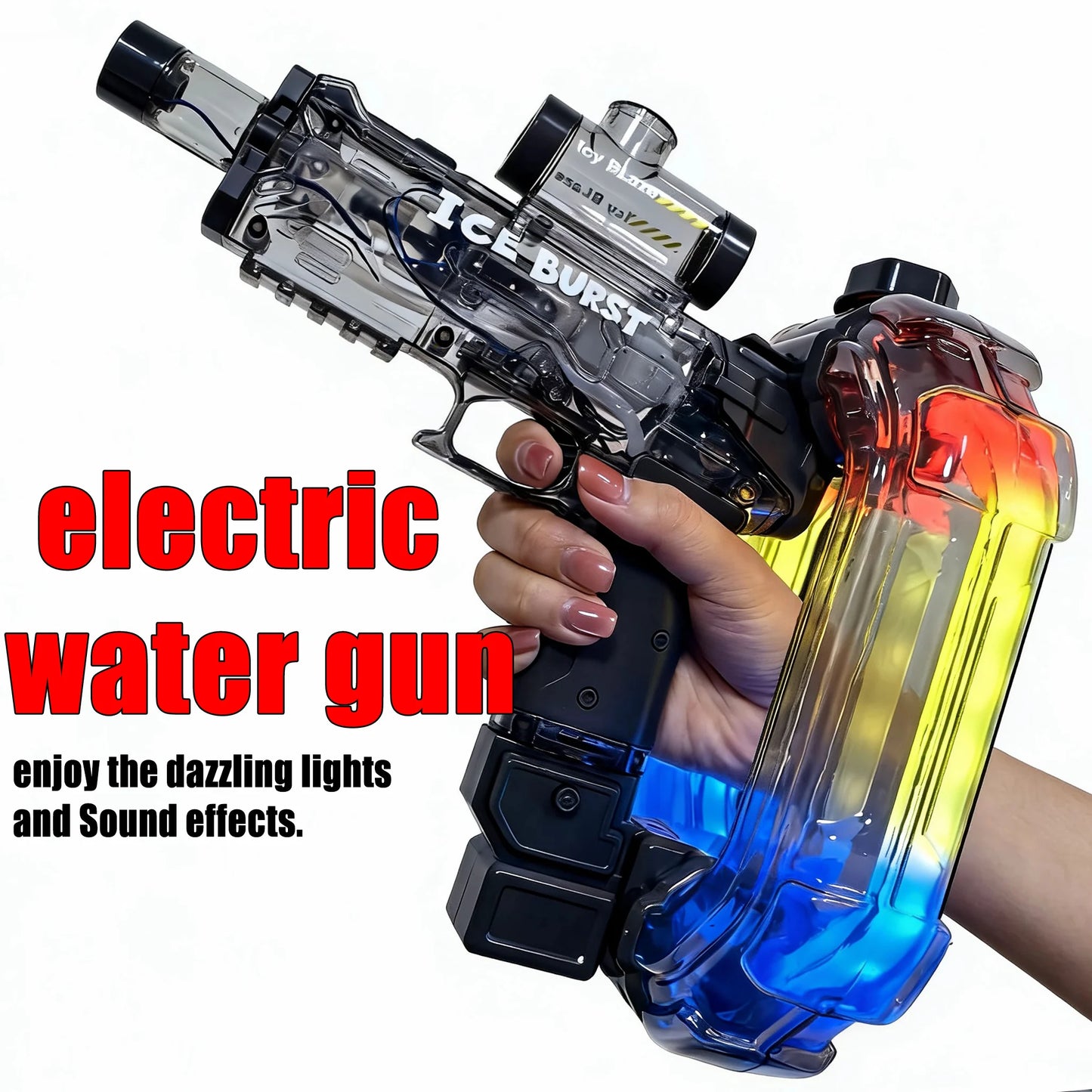 Ring-shaped Electric Water Gun Kids Cool Toy Automatic Water Squirt Gun with Colorful Lights and Sound Summer Outdoor Toy Gift