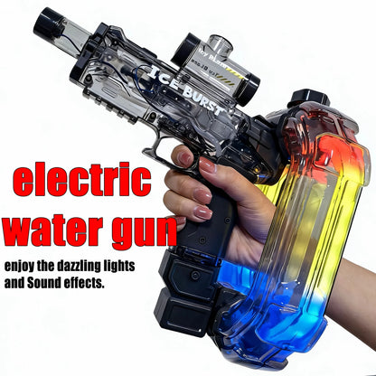 Ring-shaped Electric Water Gun Kids Cool Toy Automatic Water Squirt Gun with Colorful Lights and Sound Summer Outdoor Toy Gift