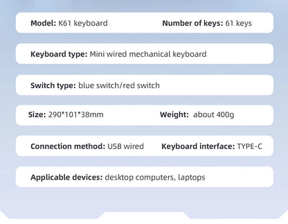 61 Keys Mechanical Keyboard Wired,APAYADO K61 RGB 60% Portable Mini Keyboard Black,White, Red/Blue Switch for Gaming