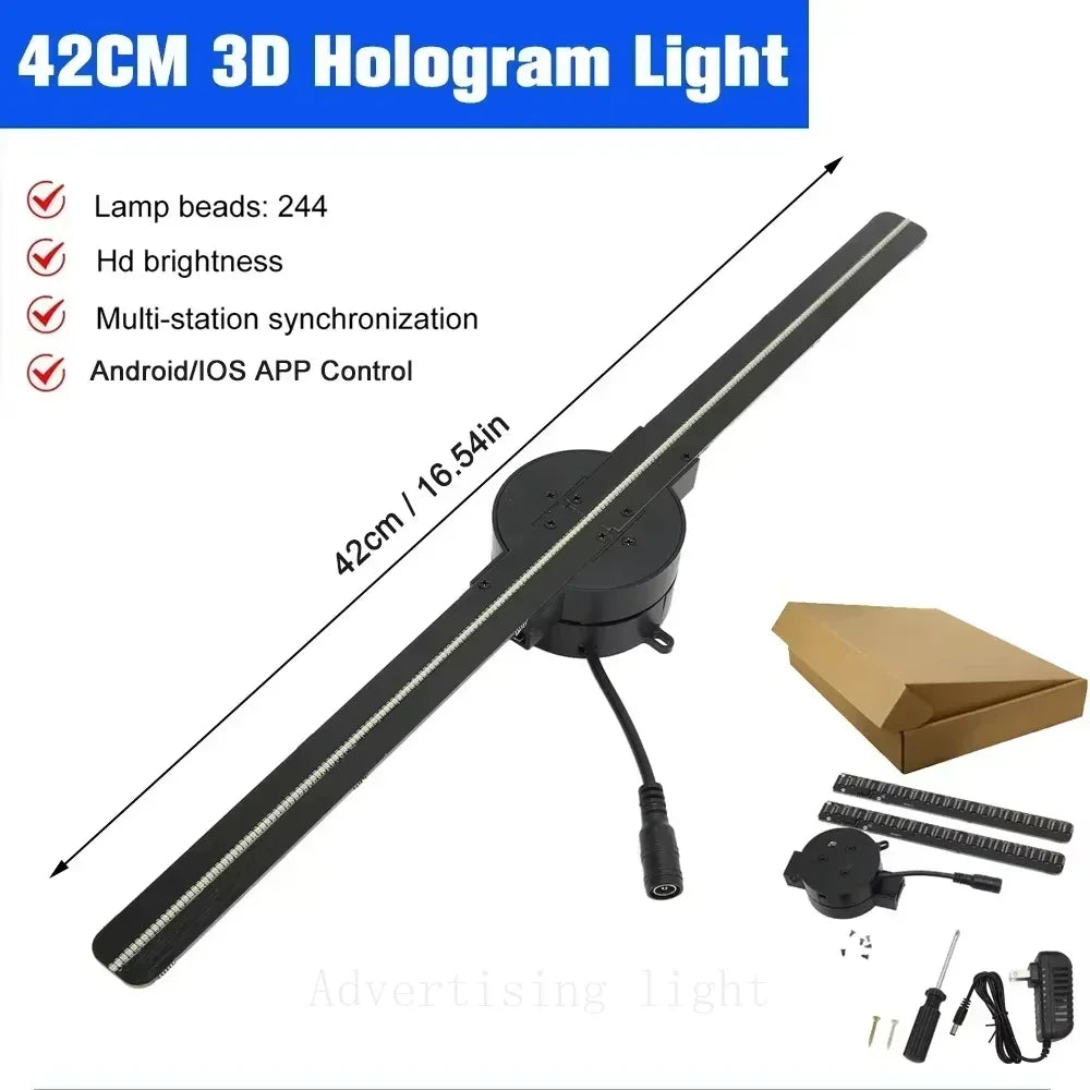 3D Hologram Fan WiFi 3D Holographic Projector Advertising Display HD Light Holographic Projector for Stores Bars Party Xmas