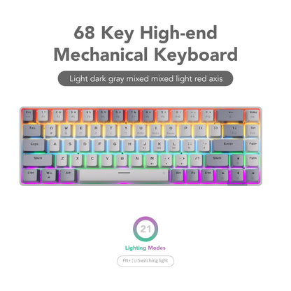 Compact Wired Gaming Mechanical Keyboard 68-Key Hot-Swappable 65% Layout LED Backlight OEM Keycaps  Support for PC