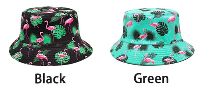 Bocca Flamingo Printing Bucket Hat Coconut Trees Printing Pattern Fisherman Hats Double Sides Panama Cap Summer Cap Hot Selling