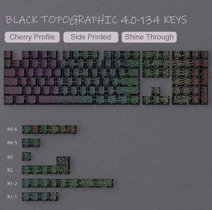 98 Keys Side-lit Shine Through Keycaps Grey Topographic Cherry Profile PBT Double Shot Keycaps for MX Switches Gaming Keyboard