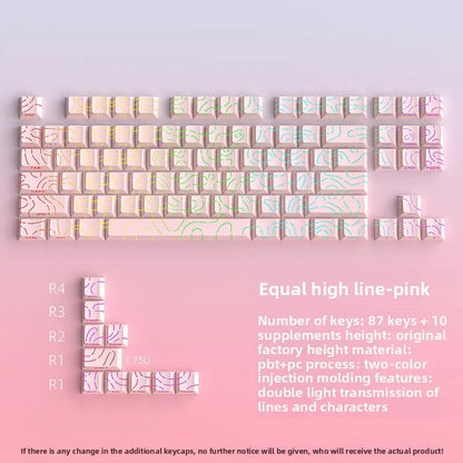 98 Keys Side-lit Shine Through Keycaps Grey Topographic Cherry Profile PBT Double Shot Keycaps for MX Switches Gaming Keyboard