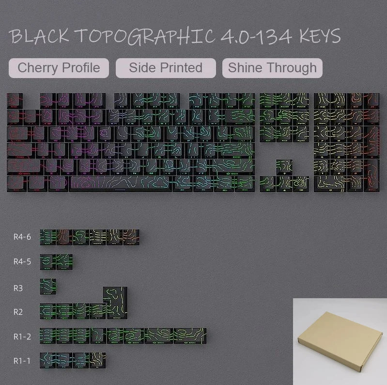 98 Keys Side-lit Shine Through Keycaps Grey Topographic Cherry Profile PBT Double Shot Keycaps for MX Switches Gaming Keyboard