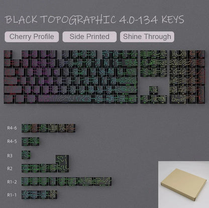 98 Keys Side-lit Shine Through Keycaps Grey Topographic Cherry Profile PBT Double Shot Keycaps for MX Switches Gaming Keyboard