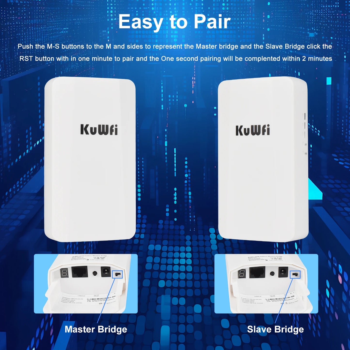 KuWFi 300Mbps 2.4Ghz CPE Bridge Outdoor Wireless WiFi Signal Extender PTP PTMP Up to 1KM 24V POE AP Repeater Mode for IP Camera