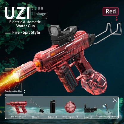 UZI/MK3 Electric Water Gun with Lights Cool Electric Continuous Firing and Reloading Summer Water Play Kid’s Adult Toy Water Gun